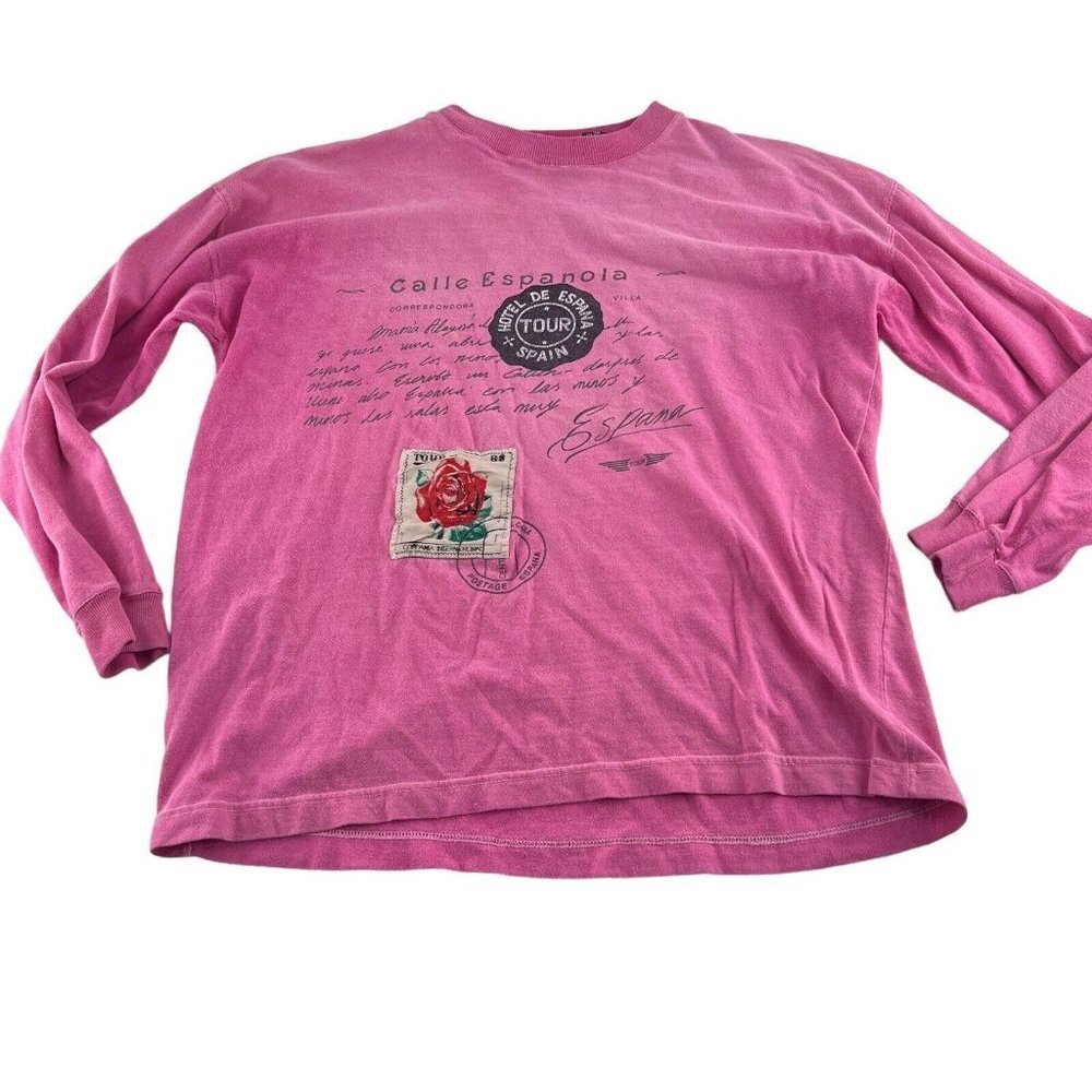 Rose Tomato Vintage Long Sleeve T Shirt Women's Medium Pink